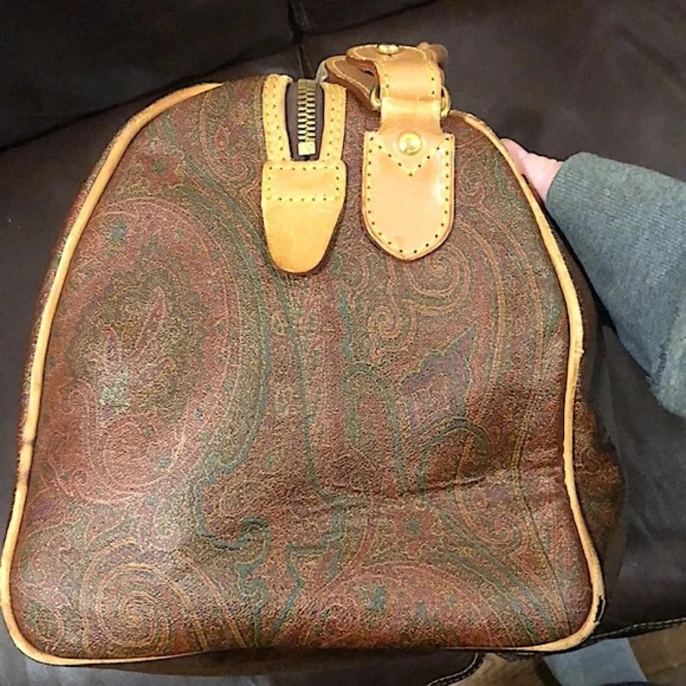 ETRO MILANO Paisley Coated Canvas Vachetta Leather Boston Shoulder Weekend Bag - Picture 10 of 16